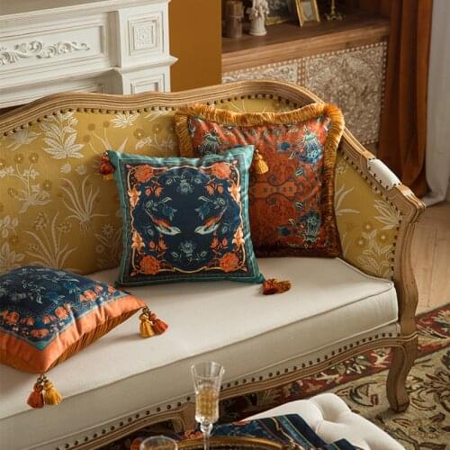 Deluxe Pack Of 2 Decorative Velvet Throw Pillow Cover American Retro Bird Square Cushion Case Pillow Decor 45x45cm Orange