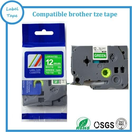 Cheap compatible TZe-735 TZ-735 tze735 tze 735 White on Green tze label tapes for Ptouch label printer