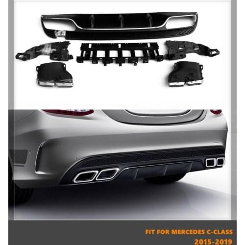 Rear Bumper Lip Diffuser With Exhaust Pipes Fit For Mercedes Benz C-class W205 Sport Style C180 C200 C250 C300 2015-2019