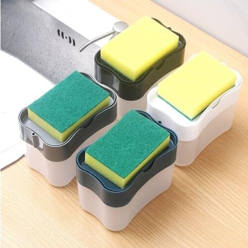 Soap Dispenser Pump With Sponge Manual Cleaning Liquid Dispenser Container Manual Press Soap Organizer Kitchen Washing Tool