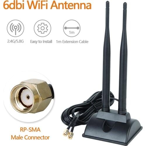 Dual WiFi Antenna RP-SMA Male 2.4GHz 5.8GHz Dual Band Antenna Magnetic Base for Wireless Router PCI-E WiFi Network Card WLAN AP