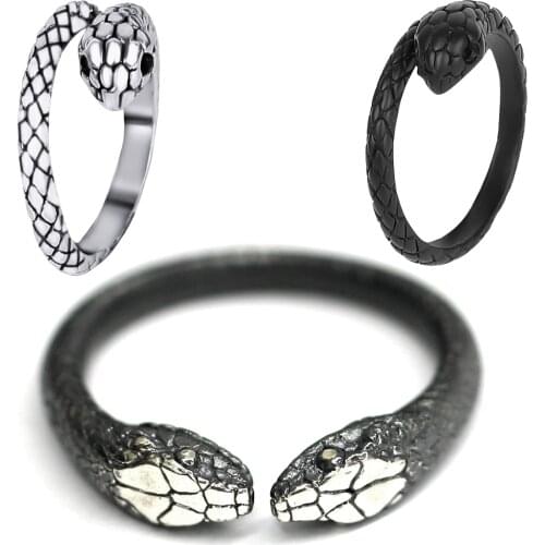 Double Snake Rings Gothic Men Women Fashion Gothic Jewelry Unique Stainless Steel Adjustable Open Ring