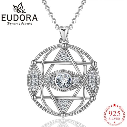 Eudora Real 925 Sterling Silver Star of David pendant Necklace Universe Necklaces with Cubic zirconia Women fine Jewelry CYD320