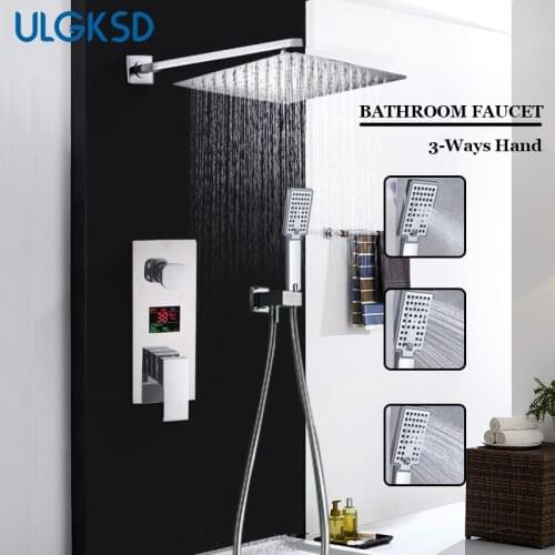 Chrome Bathroom Digital Display Shower Faucet Set Rainfall Shower 2/3 Ways Mixer Tap Bathtub Shower System Bath Shower Mixer