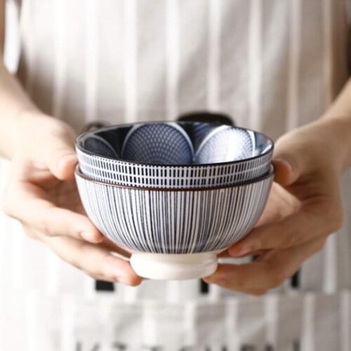 Creative Japanese style high-foot bowl ceramic tableware Household personality underglaze rice bowl dessert bowl small soup bowl