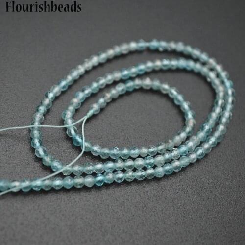 3mm Diamond Cutting Natural Light Blue Apatite Faceted Stone Round Loose Beads