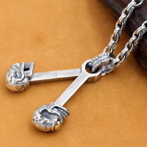 Handmade 925 silver skull pendant vintage thai silver Skeleton Pendant REAL Silver man necklace pendant jewelry gift