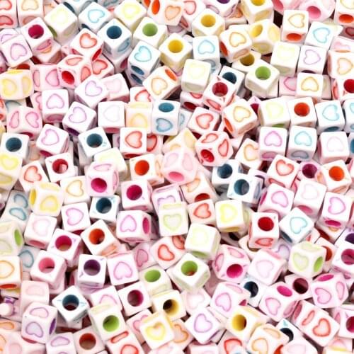 200Pcs Mixed Square Heart Acrylic Bead 6X6mm For Jewellery Marking Loose Spacer Bead Bracelet Necklace Charm Jewelry Finding
