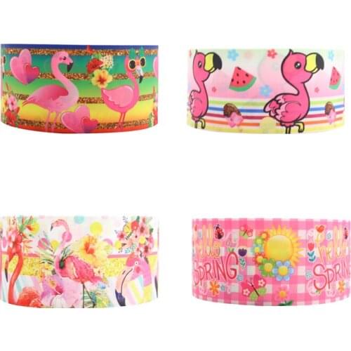 Q&N ribbon 16mm 22mm 25mm 38mm 50mm 75mm happy spring Flamingo 50yard Ribbons gift box with logo lace /FOE free shipping