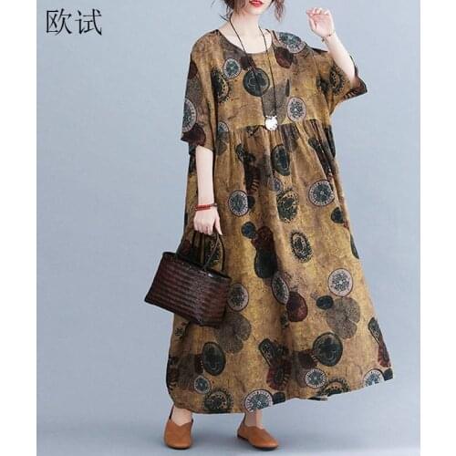 Plus Size Summer Vintage Polka Dot Dress Women Cotton Linen Ladies Dresses 4XL 5XL 6XL Casual Floral Dress 2021 Robe Femme