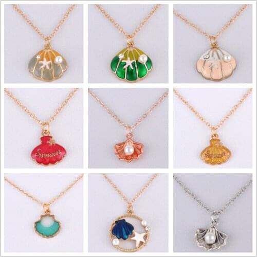 Summer nautical pearl bead scallop seashell shell necklace women gold choker chain pendant necklace fashion costume jewellery