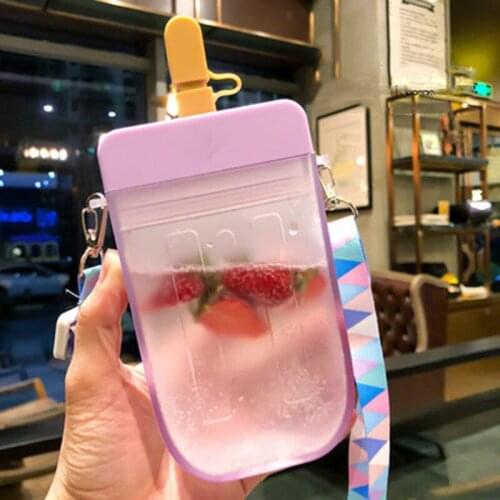 Cute Water Bottles with Straws and Lanyard Creative Ice Cream Popsicle Shape Water Bottles for Adult Children SUB Sale