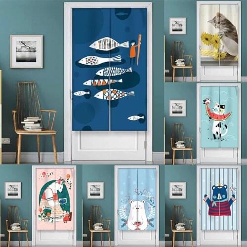 Cartoon Animal Door Curtain Printed Fabric Partition Curtain Half Panel Curtain Blackout Curtain Home Decoration