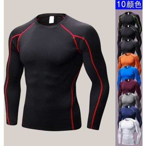 Mens PRO body-hugging fitness sports jogging training T-shirt stretch long sleeve shirts