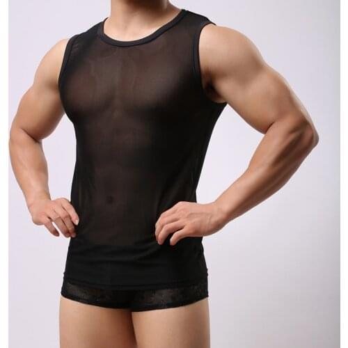 Men Sexy Mesh Transparent Vest Male Male Breathale Tank Top Comfortable Casual Suits