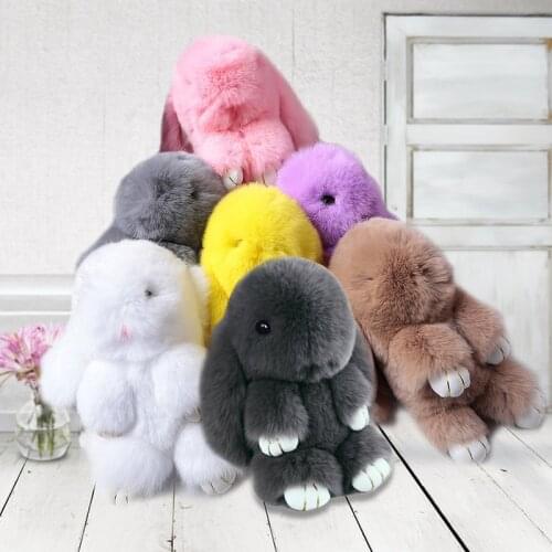 Fancy&Fantasy Cute Animal Faux Rabbit Fur Trinket PomPom Keychain Women Rabbit Key Chain Toy Doll Bag Car KeyRing Monster