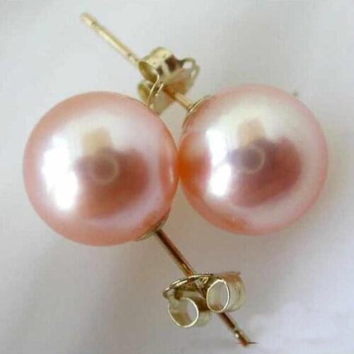 New Arrival Favorite Pearl Jewelry AAA Akoya 9mm Pink Seawater Pearl 14k Gold Hook Dangle Earrings Charming Lady Gift