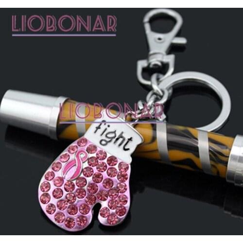 NEW STYLE! Breast Cancer Awareness Pink Ribbon Key Chain, Pink Ribbon Fighting Box Gloves Handbag Charm Key Chain