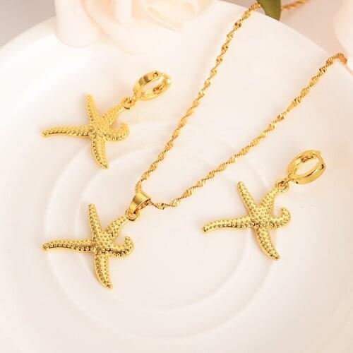 African PNG lovely gold pendant Necklace Earring Set Women Party Gift starfish charms women girls Fine Jewelry gift