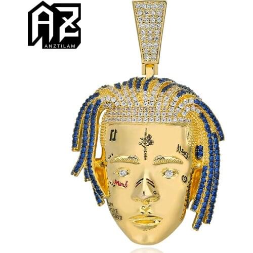 AZ Hip Hop lced Out XXXTentacion Pendant Necklace Paved Zircon Stone Bling Gold Rapper With Long Chain For Women Men’s Necklace