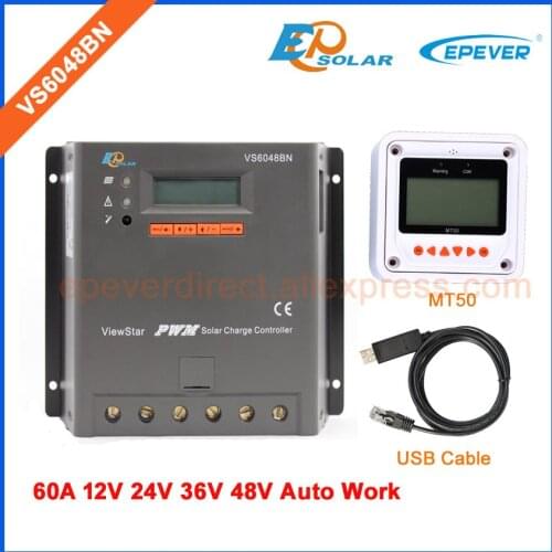 PWM EPEVER LCD display controller for solar panels home system Battery charger 24V 48V auto MT50 meter VS6048BN 60A 60amps