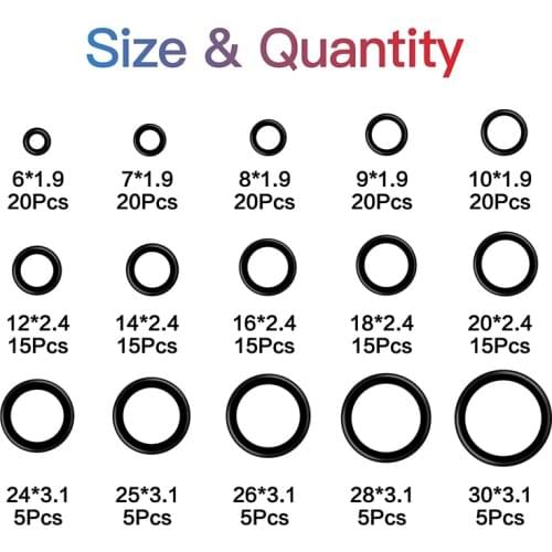 Rubber O-ring set water lock 200 pieces/set Black O-ring gasket gasket seal 15 sizes with box classification silicone ring