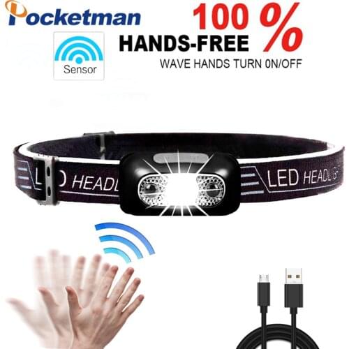 6000Lm Mini LED Headlamp Rechargeable Body Motion Sensor LED Headlight Camping Flashlight Head Light Torch Lamp With USB