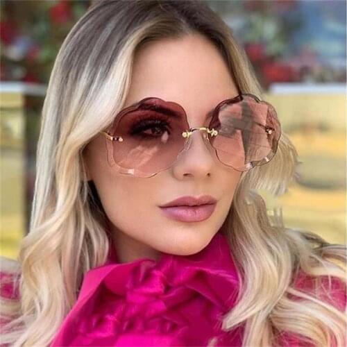 Fashion Rimless Sunglasses Women 2020 Vintage Oversized Shades Unique Designer Cloud Sunglasses Big Lens Popular Eyewear UV400