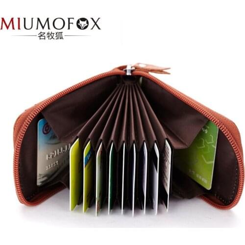 Vertical Zipper Business Organ Photo Card Holder Genuiner Leather Credit Cards Holder Women Pocket Unisex Card Case Card Wallet