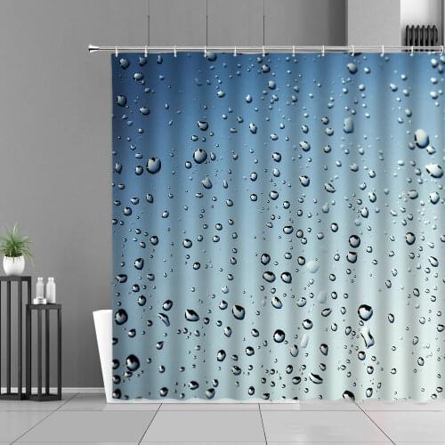 Creative Water Drop Bubble Shower Curtains Raindrops Orange Blue Green Background Bathroom Decor Waterproof Fabric Curtain Hooks