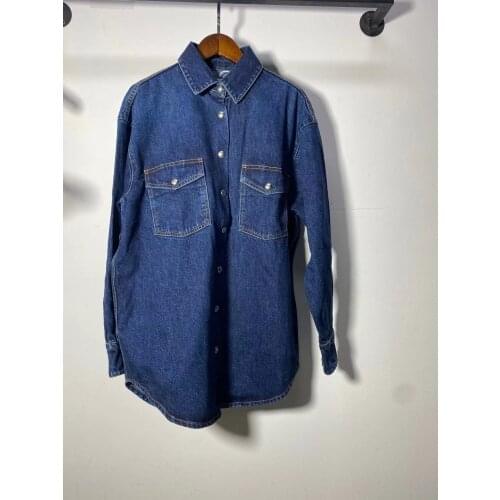 Womens Long Sleeve Denim Coat Turn-Down Collar Single Breasted 2021 Early Autumn Winter Female Jacket with Pockets