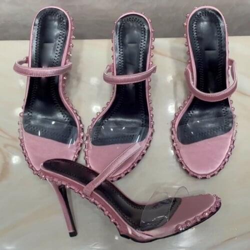 Womens Stiletto Heel Sandals 2021 Summer New Kim Hyun a Same Product High Heel Open Toe Transparent Rhinestone Strap Sandals