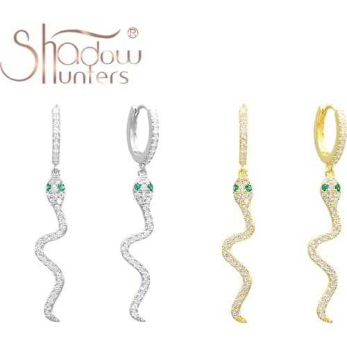 SHADOWHUNTERS Original Women 925 Sterling Snake Dangle Huggies Drop Earrings Vintage S925 Animal Piercing Fashion Jewelry Making