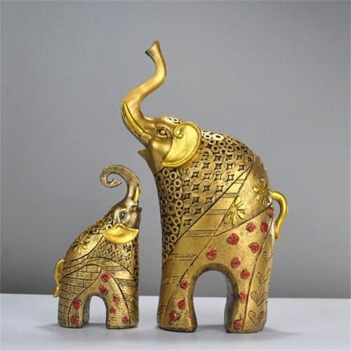 Gold Elephant Decorative Statues Resin Home Decoration Accessories Crafts Sculpture Living Room Decoration Statue Ornaments
