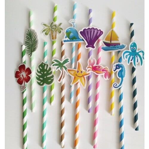 120pcs/lot Cartoon Style Disposable Straws with Card Ocean Series Party Paper Straws Tableware Childrens Day Wedding Birthday