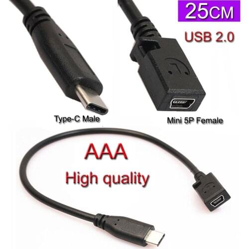 25cm USB3.1 Type C Male To mini USB 2.0 5Pin Female Data Cable Cord Nexus 5X 6P
