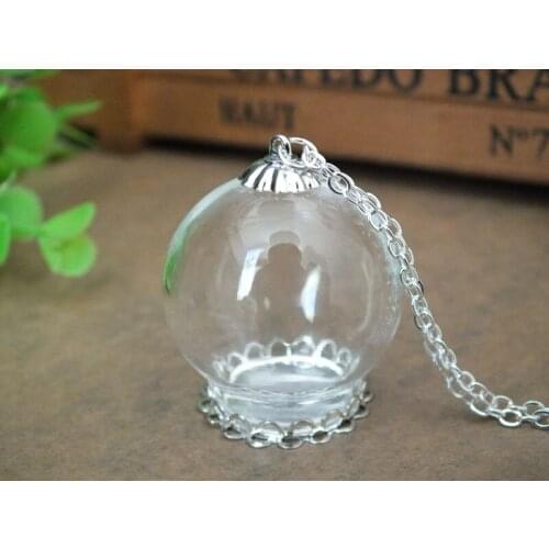 30x20mm Mini glass globe sliver plated flower base sit glass vial pendant handmade jewelry pendant, with chain