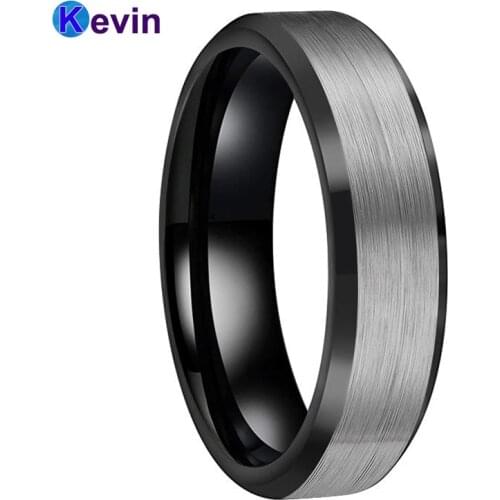 4MM Women Wedding Band Black Tungsten Ring Beveled Edges Brushed Finish Comfort Fit
