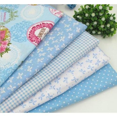 New 40*50CM 5PCS Dew Blue Floral Print Cotton Fabric Telas Bundle DIY Patchwork Sewing Baby Toy Material Quilting Bedding Tecido