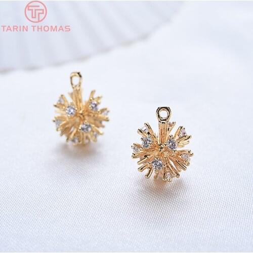 2PCS 10x12MM 24K Gold Color Plated Brass with Zircon Dandelion Ball Charms Pendants High Quality Diy Jewelry Accessories