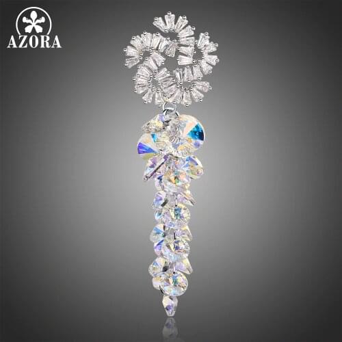 AZORA New High Quality Austrian Crystals Snowflake Brooch Clear Zirconia Women Dress Wedding Bridal Pin Brooches Jewelry TP0086