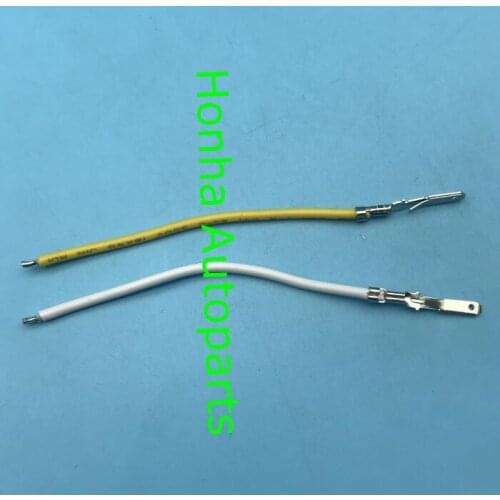 Free shipping 100 pcs/ lot crimp terminal DJ614A-2.8*0.8A with 7.5cm 18AWG yellow and white wire other end strip and tin 2-3mm