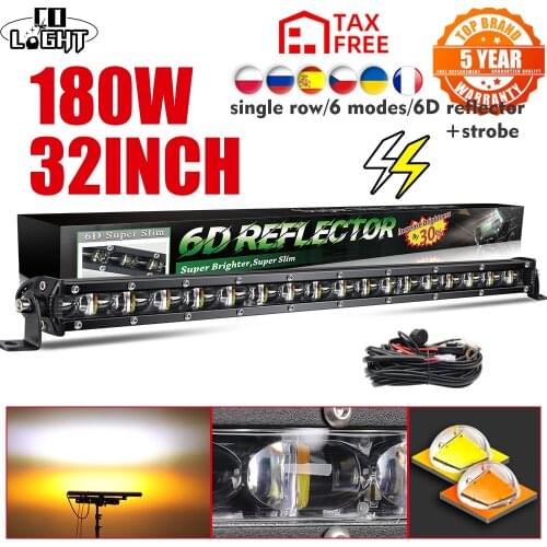 CO LIGHT Super Slim 32inch 180W Strobe Led Light Bar White Yellow Combo Flash Fog Work Light for 4x4 Offroad ATV Truck 12V 24V