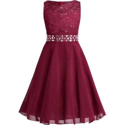 Kids Sleeveless Sequins Lace Chiffon Flower Girl Dresses Princess Pageant Wedding Birthday Party Dresses For Girls Children Prom