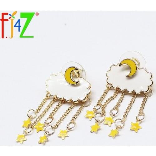 F.J4Z Hot Star Chain Tassel Earrings Fashion Stylish Original Enamel Moon Cloud Star Dualble Drop Earring For Women