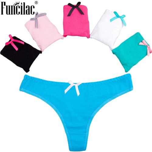 FUNCILAC Women Sexy G-String Cotton Thong Ladies Panties T-back Underpants Bow Underwear Briefs for Women Lingerie 5 Pcs/Lot