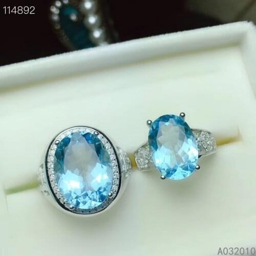 KJJEAXCMY fine jewelry 925 sterling silver inlaid natural blue topaz Lovers luxury new women men Couple ring Support test