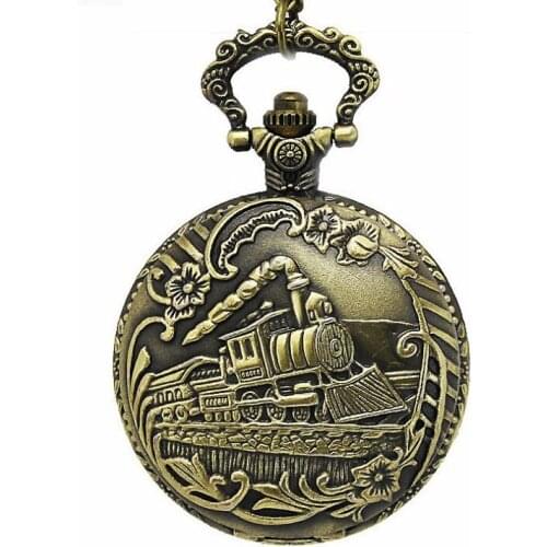 Classic Bronze Full Case Train Quartz Pocket Watch Necklace Men Women Pendant Gift Watches Hot Sale