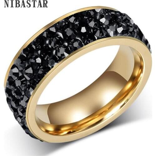 Gorgeous Stainless Steel White/Black 3 Rows Lines Cz Cubic Zirconia Round Crystal Wedding Band Ring ,8mm Width