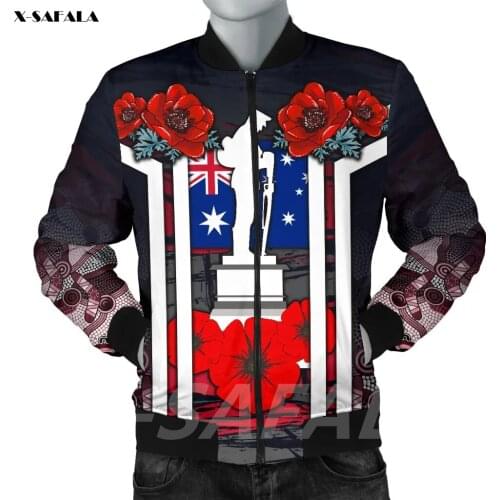 ANZAC DAY POPPY FLOWERS DOT PAINTING 3D Printed Bomber Thick Jacket Man Female Outwear Baseball Flight Pilot Jacket Zipper Coat